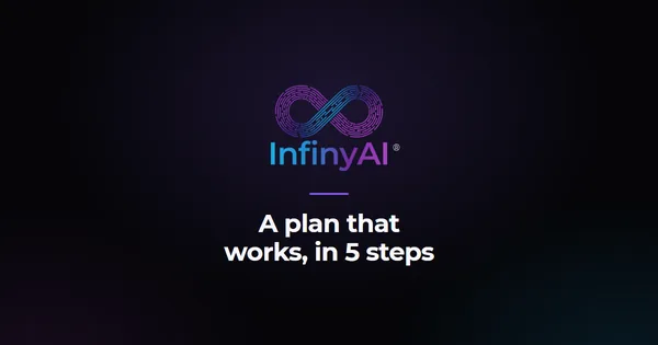 InfinyAI logo on a black background with the title: A plan that works, in 5 steps