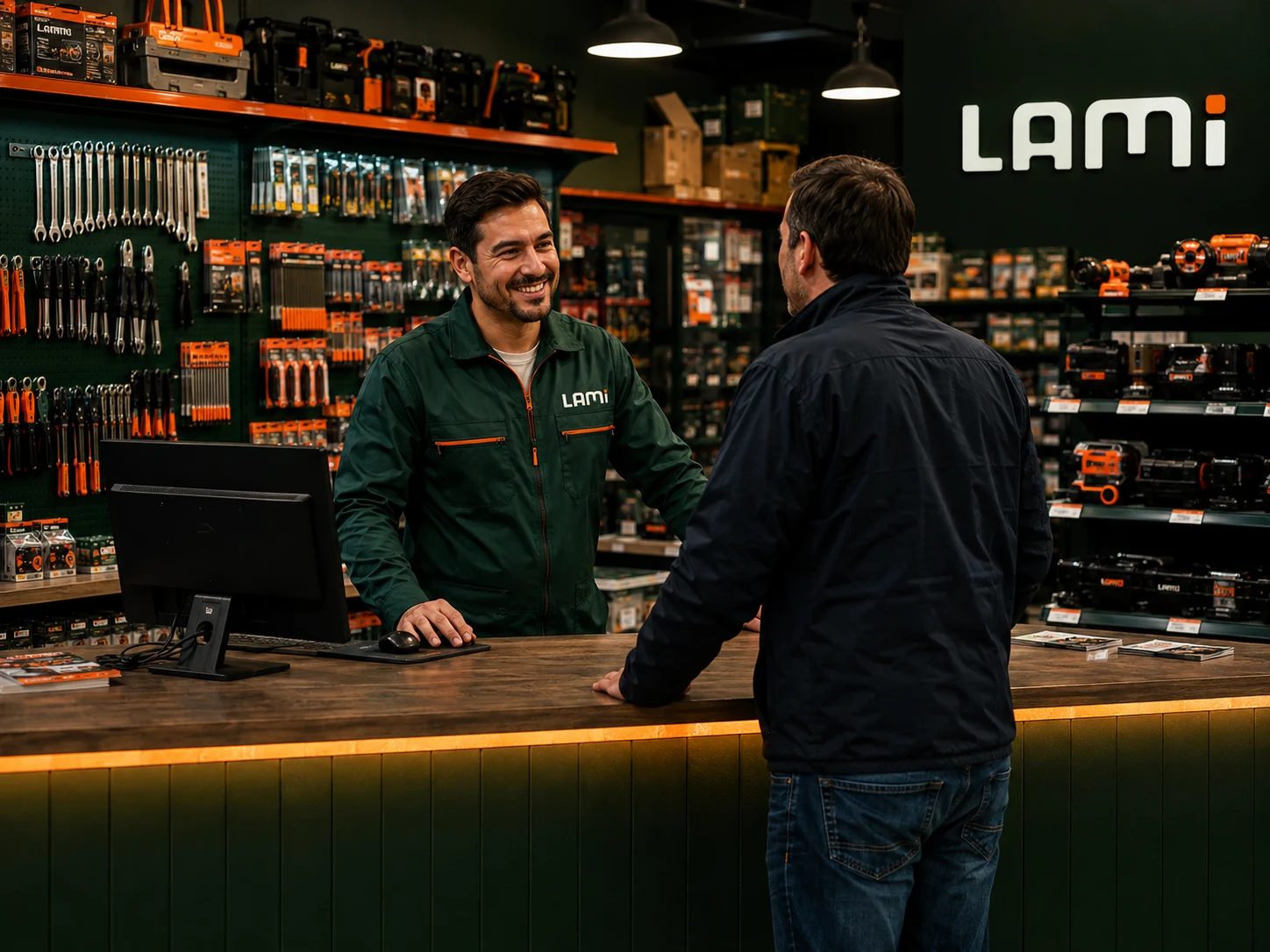 Herramientas profesionales sobre mesa de madera en Suministros LAMI
