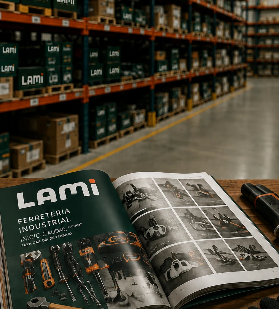 Catálogo abierto de ferretería industrial LAMI en el almacén