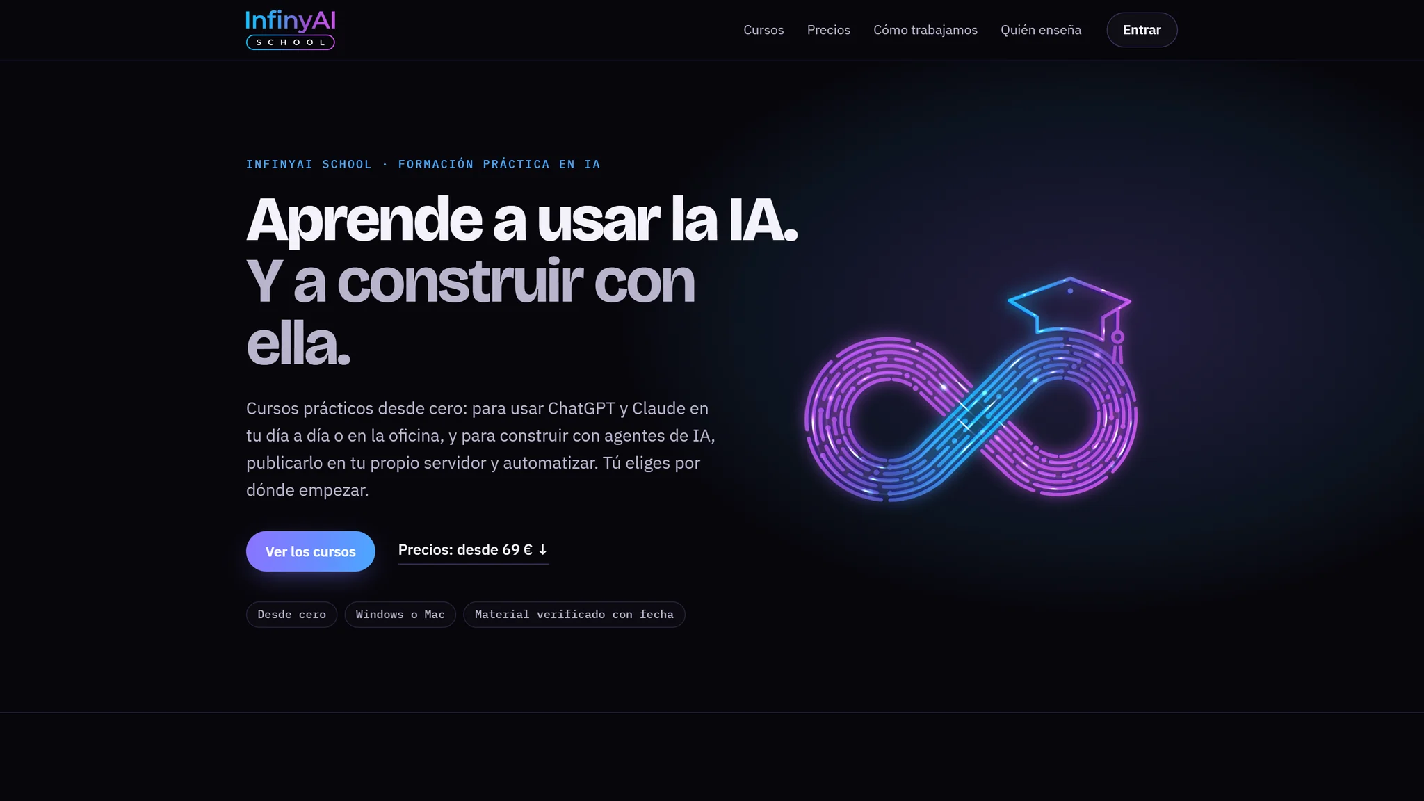 Portada de InfinyAI School: «Aprende a usar la IA. Y a construir con ella.»